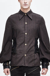 Braun gestreifte Taillenmanschette Leder Herren Punk Bluse